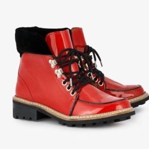 Ganni patent leather red boots, size 37